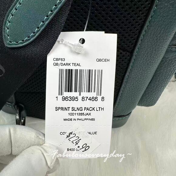 Coach Men's Sprint Sling Pack In Leather/Gunmetal/Dark Teal CBF63 NWT - Picture 4 of 9